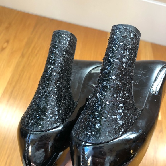 $348~TORY BURCH~Black Patent Leather COLIN Glitter Heel Round Toe Pumps~7/7.5 - Picture 10 of 15